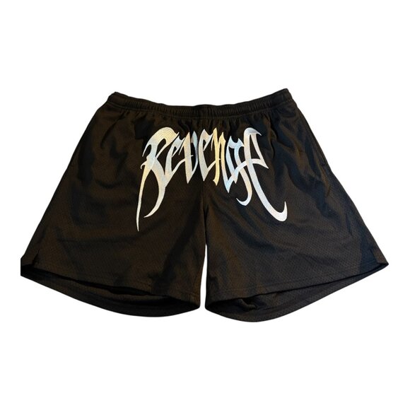 Revenge Embroidered Mesh Shorts Black - Picture 1 of 5